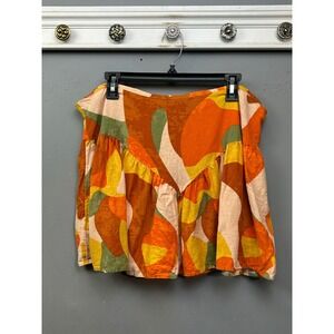 FE NOEL x Target Abstract Pleated Ruffle Mini Skirt Womens 16 Orange Linen